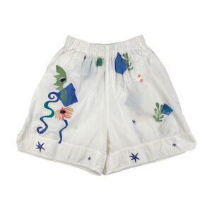 Hand-Painted Play Alegre Womens M/L Pull On Shorts White Elastic Waist Coastal